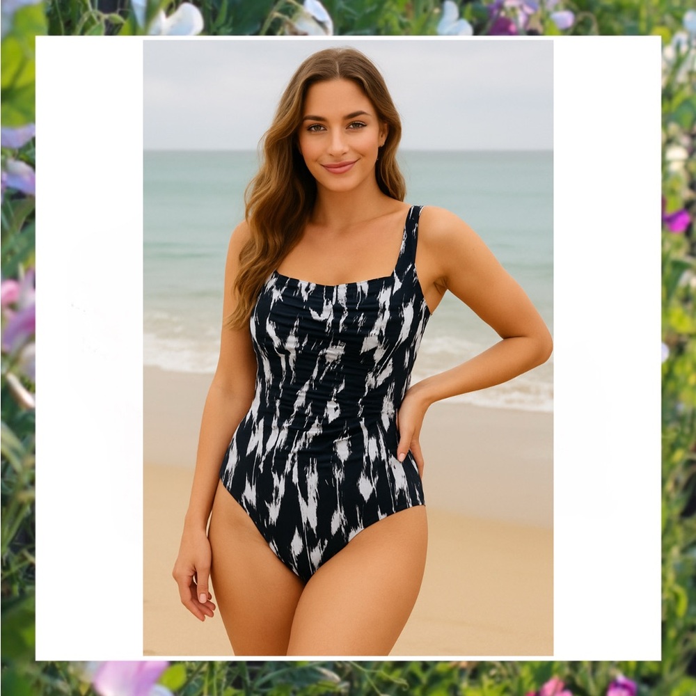 Garnet Hill Black & White One-Piece Swimsuit - Size 14 NWOT